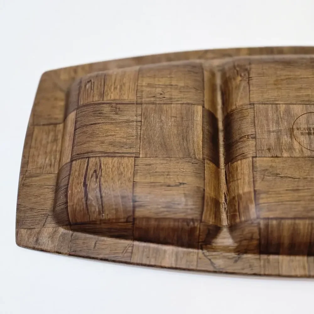 Stamped Weavewood Inc. Minneapolis Mid-Cent. Modern Wooden Divided Tray 14